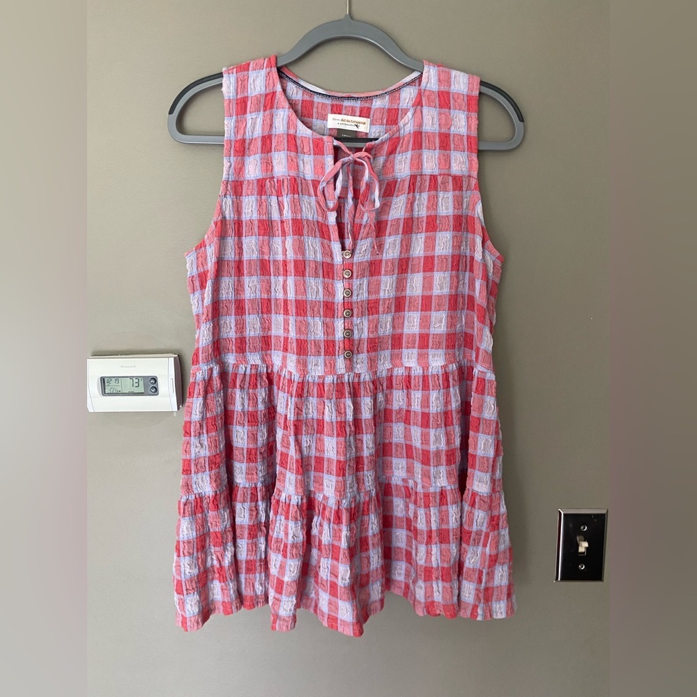 ANTHROPOLOGIE x PILCRO Red Neve Tiered Gingham Plaid Tank Size S - Picture 2 of 6